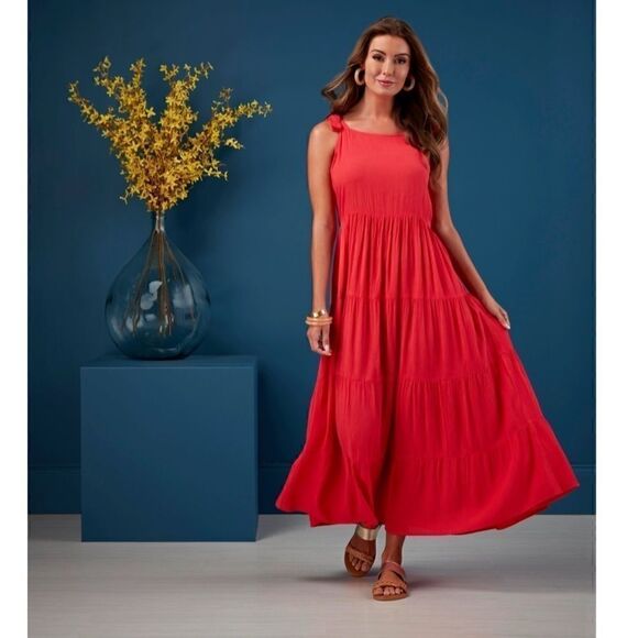 Mud Pie | Mimi Tiered Coral Maxi Dress NWT | S - Picture 5 of 12